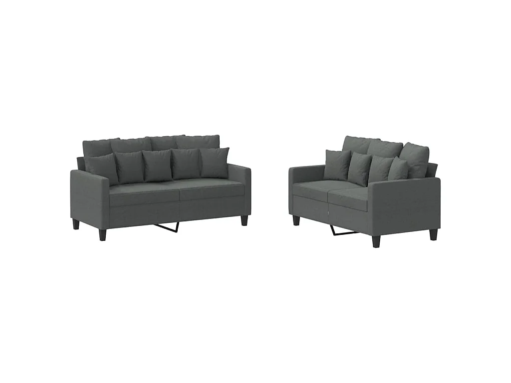 Ensemble de canapés 2 pcs avec coussins Gris foncé Tissu