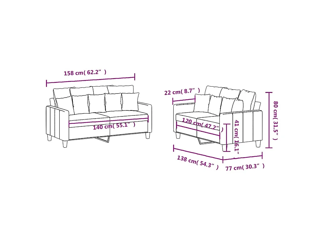 Ensemble de canapés 2 pcs avec coussins Gris foncé Tissu
