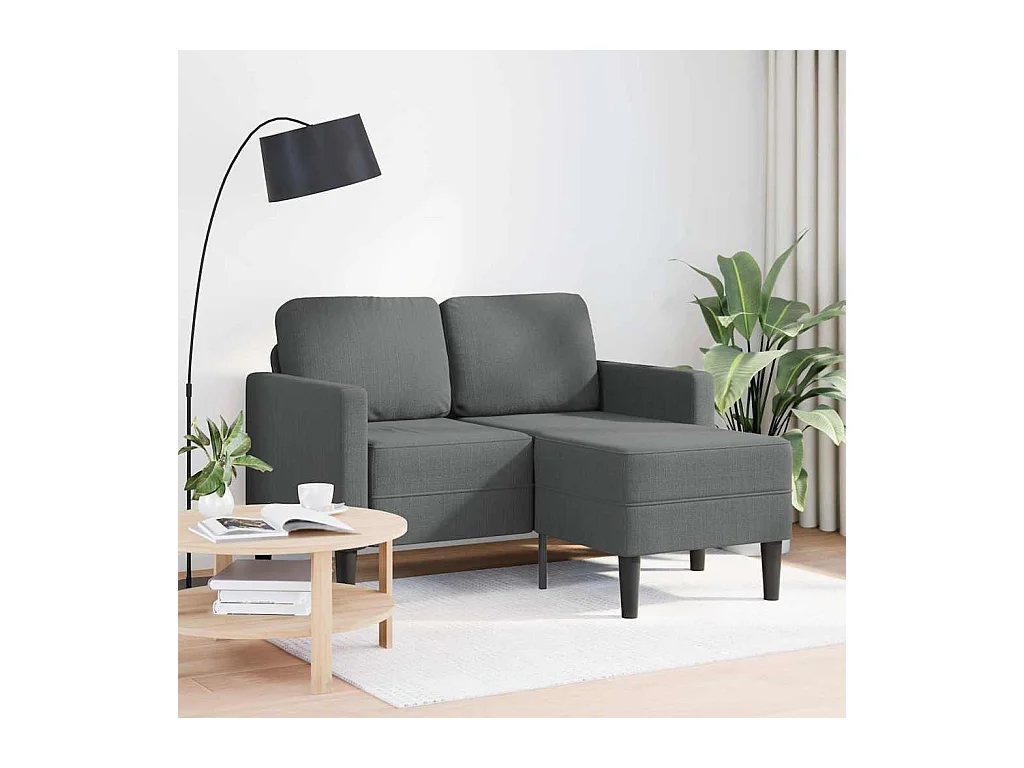 Canapé 2 places avec méridienne en L gris foncé 125 cm tissu