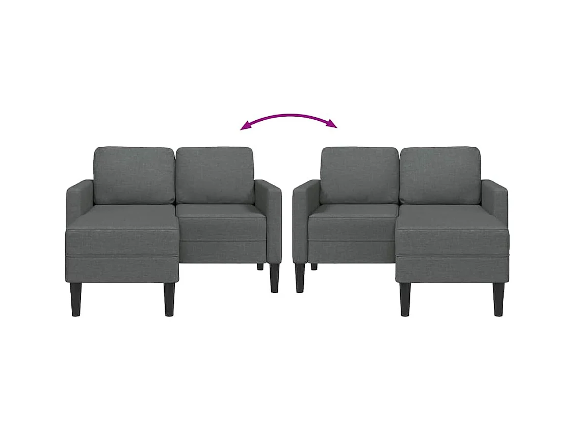 Canapé 2 places avec méridienne en L gris foncé 125 cm tissu