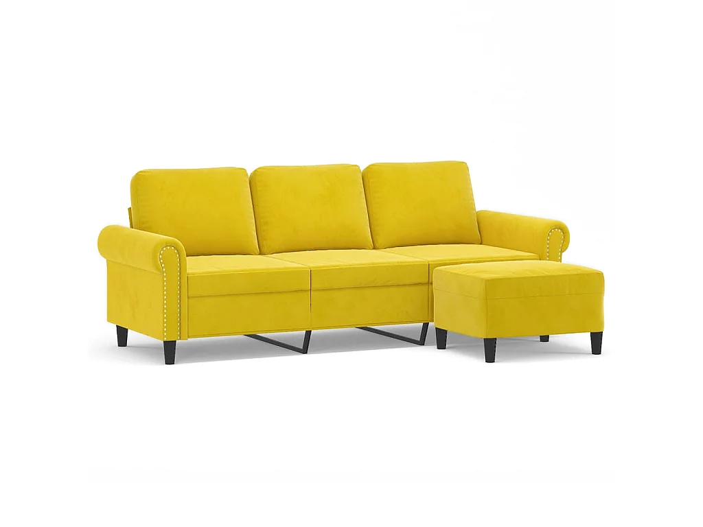 3-Sitzer Sofa mit Fußhocker gelb 180 cm Samt