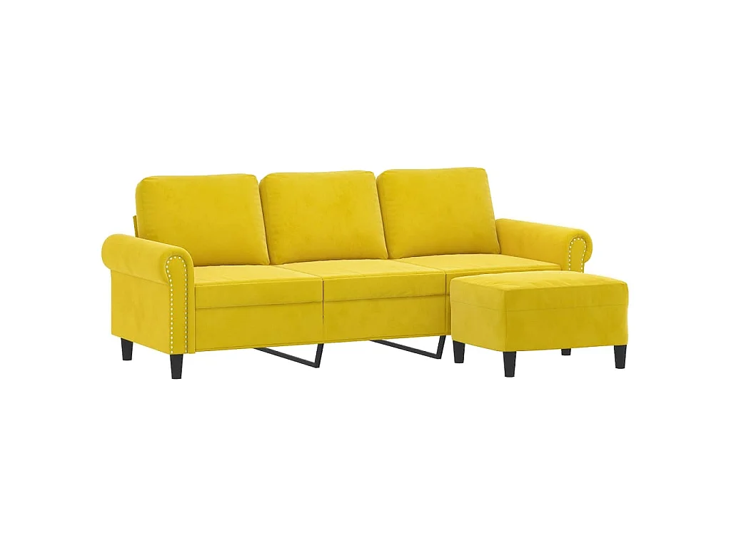 3-Sitzer Sofa mit Fußhocker gelb 180 cm Samt