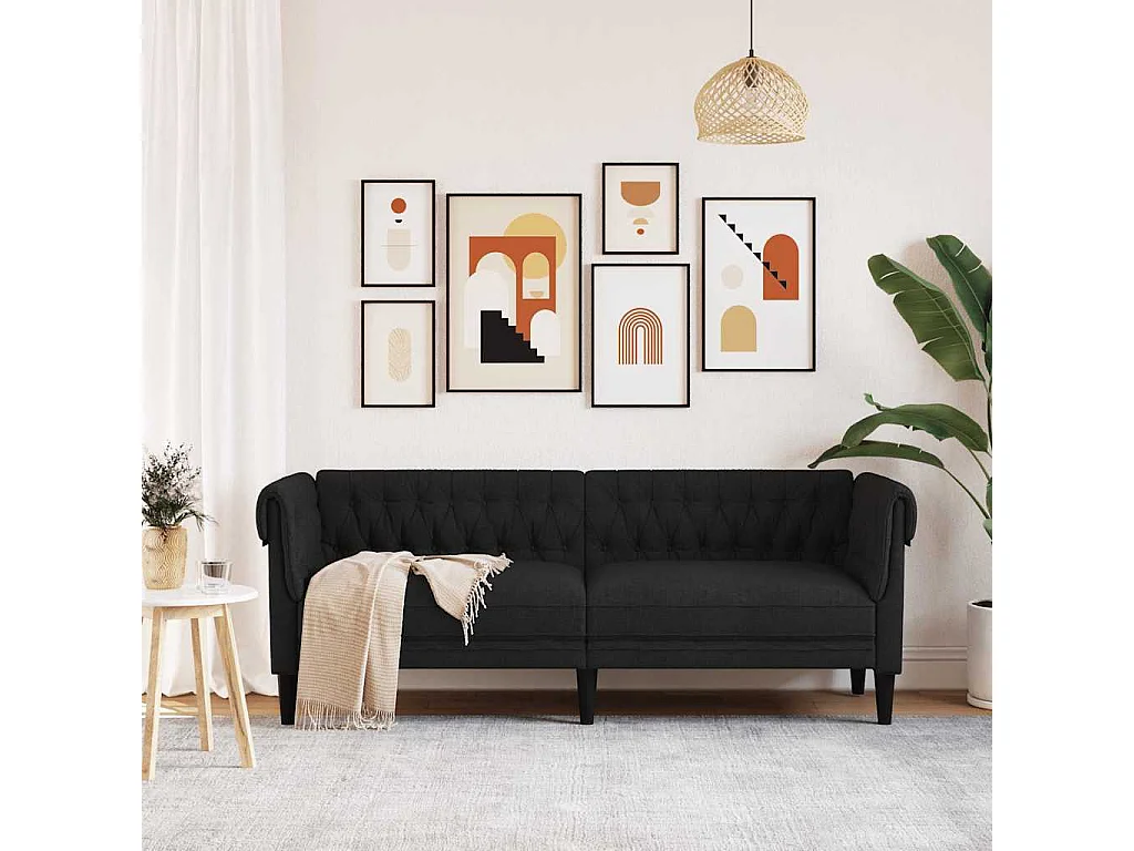 Sofá Chesterfield de 3 plazas de tela negra