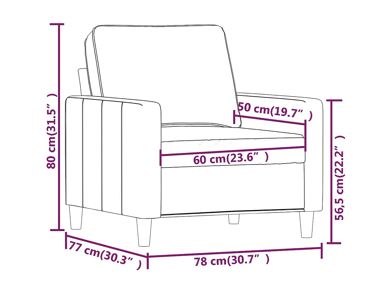 Sillón marrón 60 cm Terciopelo