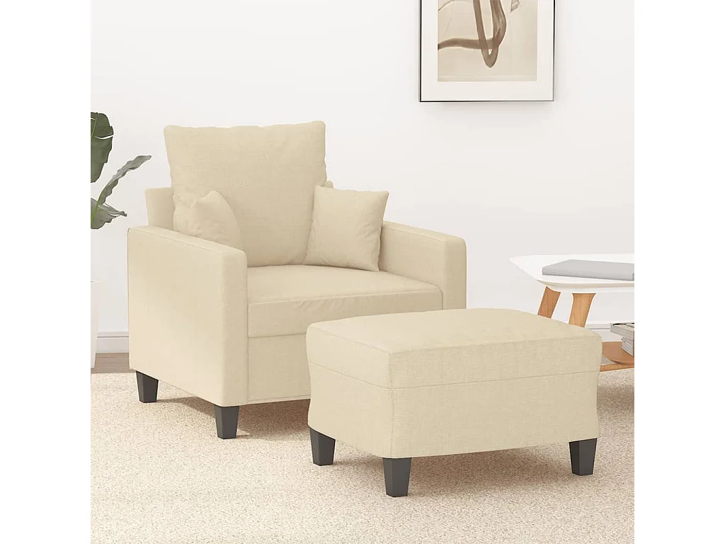 Fauteuil avec repose-pied Crème 60 cm Tissu