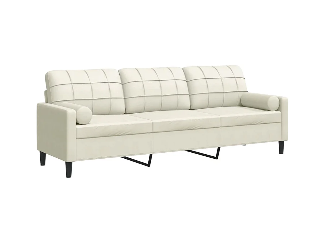 Sofá de 3 plazas con cojines decorativos color crema 210 cm terciopelo