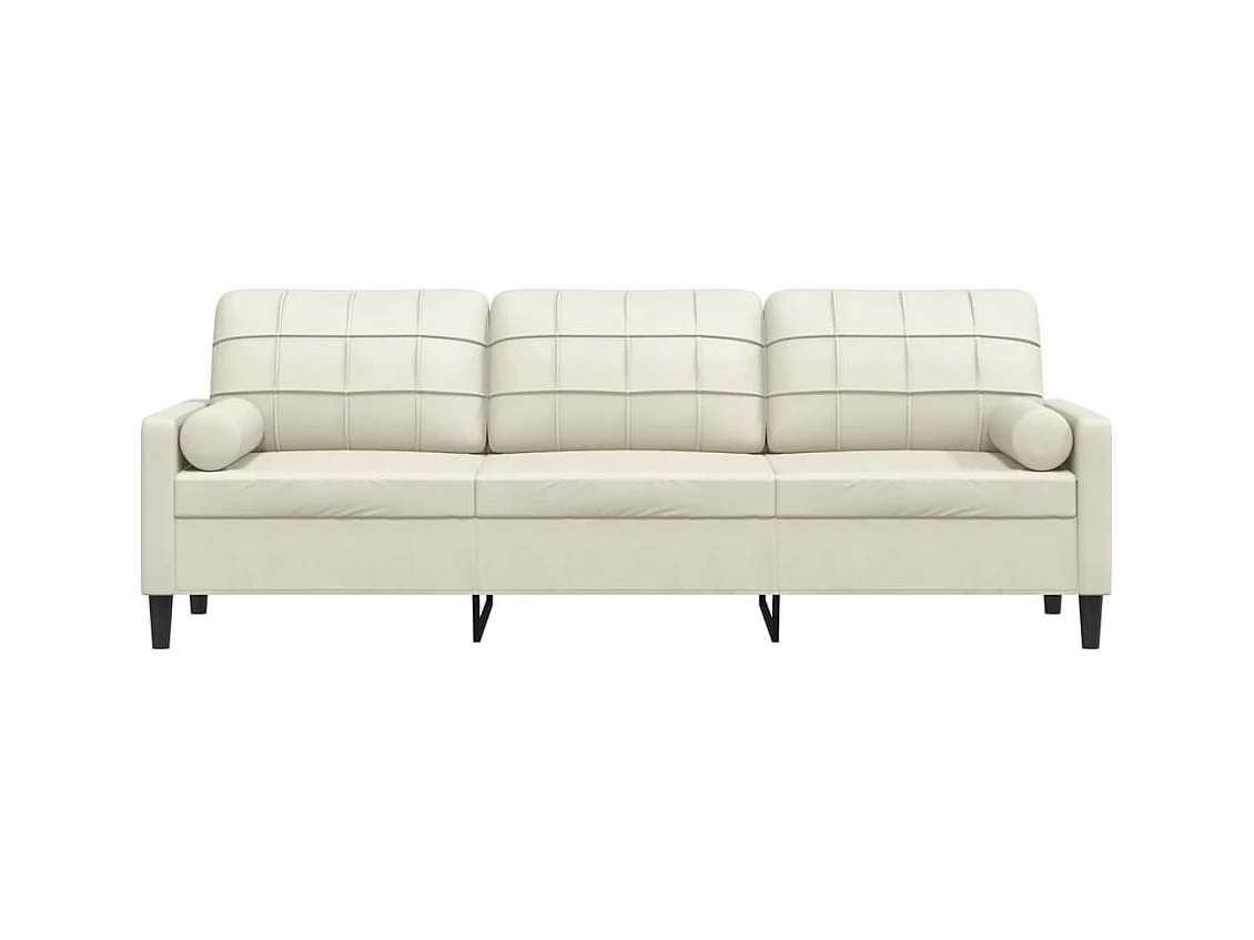 Sofá de 3 plazas con cojines decorativos color crema 210 cm terciopelo