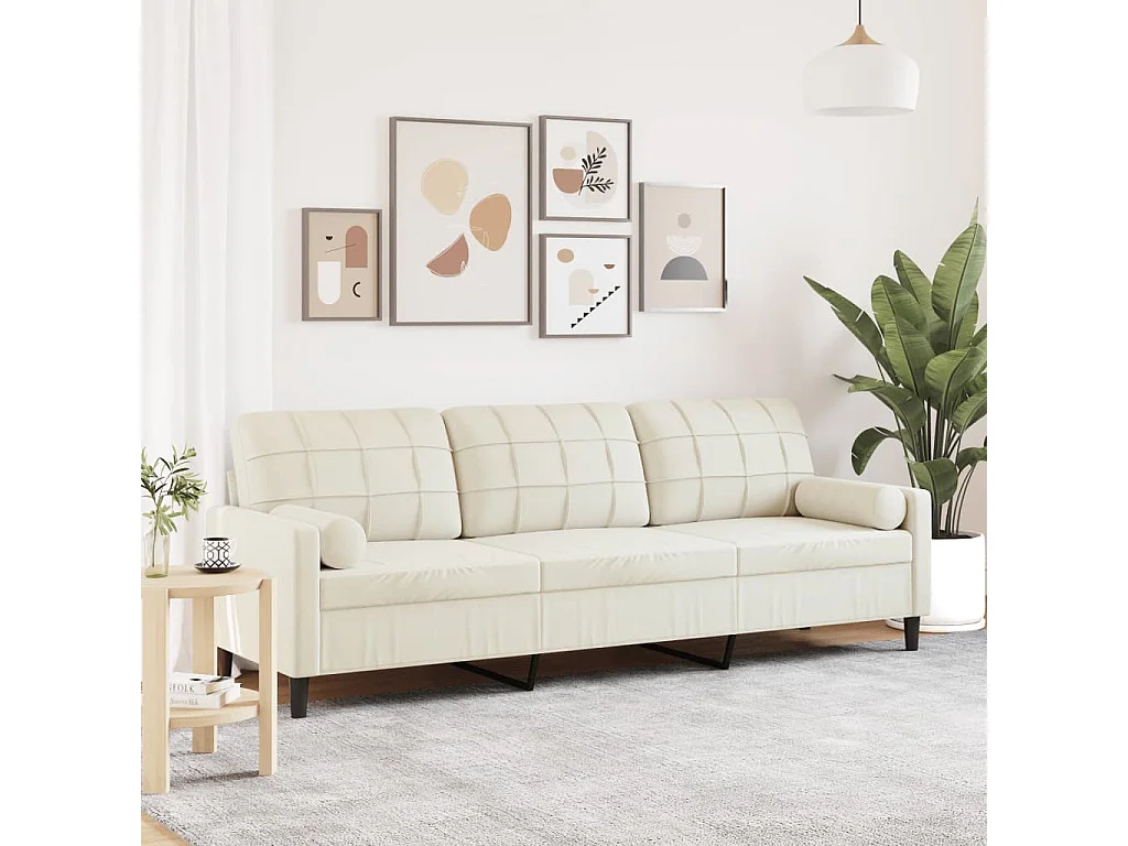 Canapé 3 places avec oreillers décoratifs crème 210 cm velours