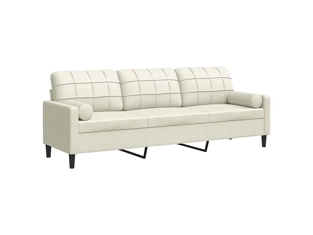 Canapé 3 places avec oreillers décoratifs crème 210 cm velours