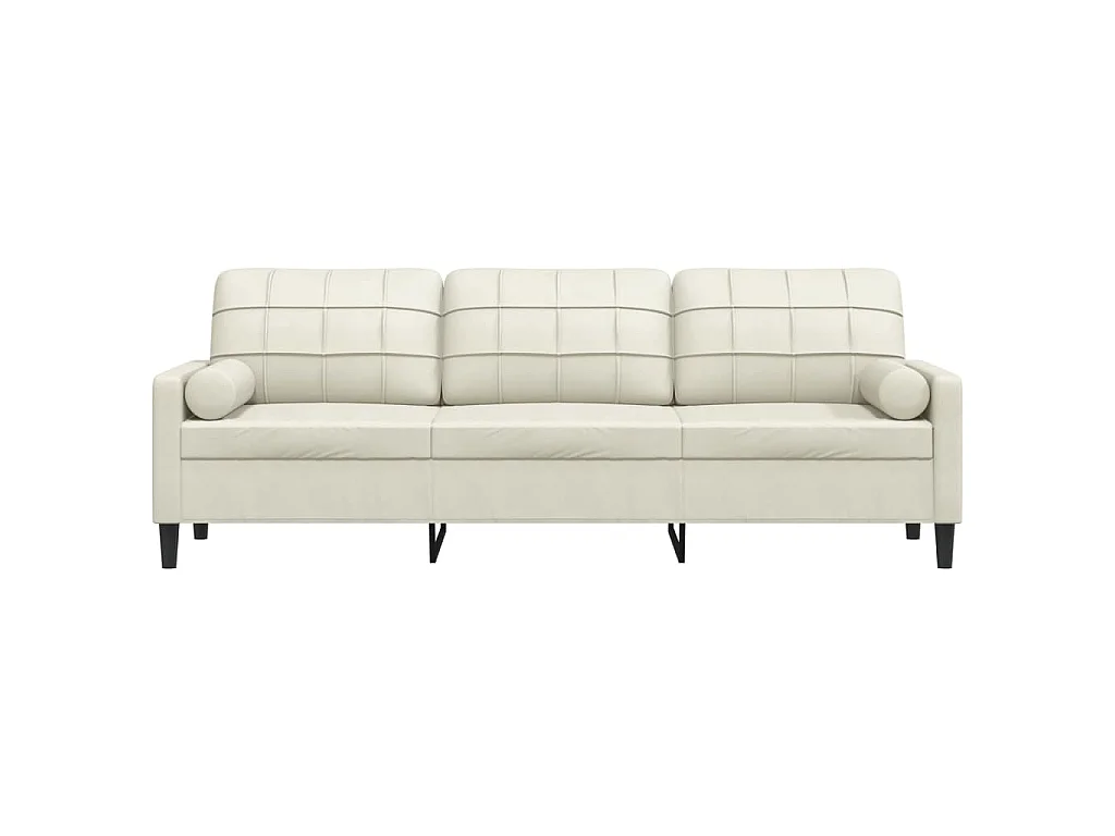 Canapé 3 places avec oreillers décoratifs crème 210 cm velours