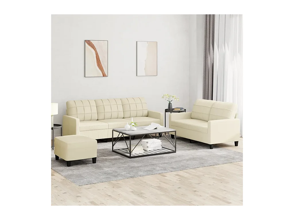 3-delige bankstel met kussens Crème Kunstleer