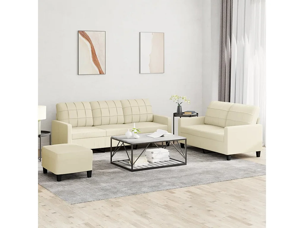 Conjunto de sofá de 3 piezas con cojines de piel sintética color crema