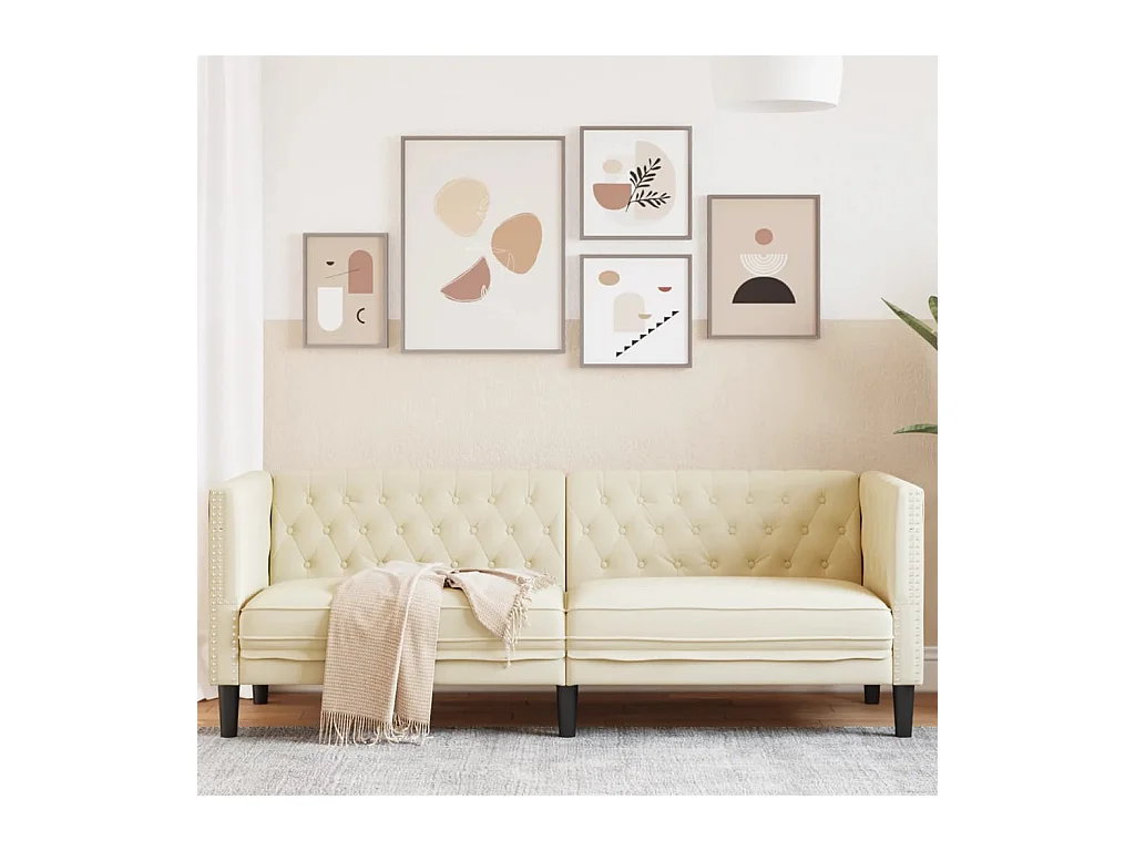 Divano Chesterfield a 3 posti in similpelle color crema