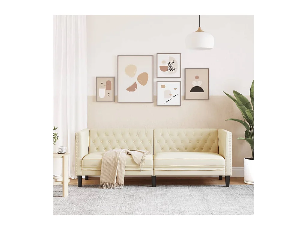 Divano Chesterfield a 3 posti in similpelle color crema