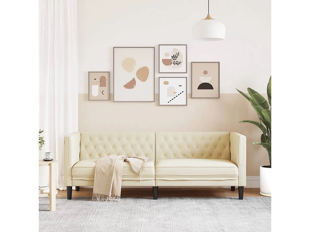 Canapé à 3 places Chesterfield crème similicuir