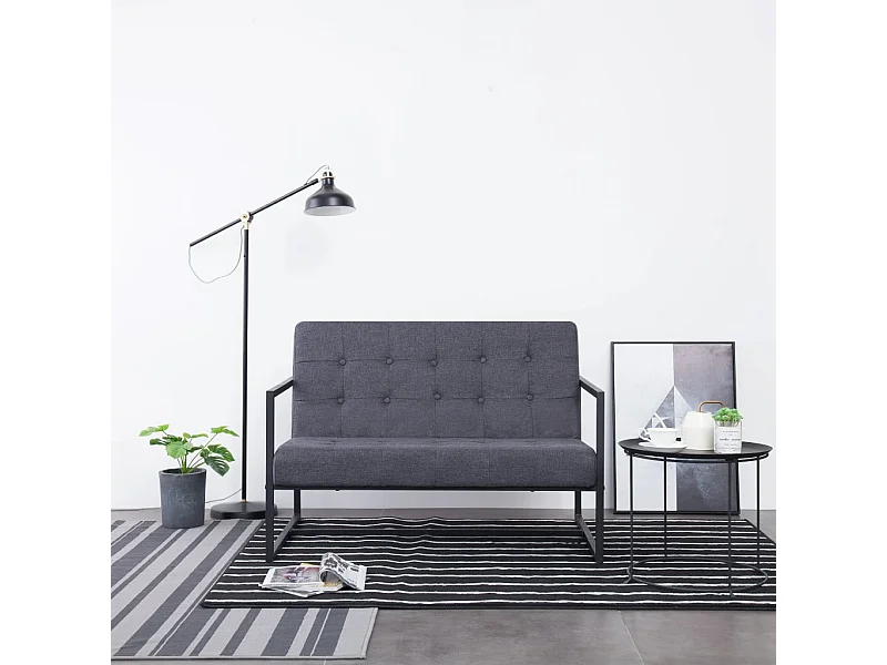 Sofá 2 plazas con reposabrazos Gris oscuro Acero y tela