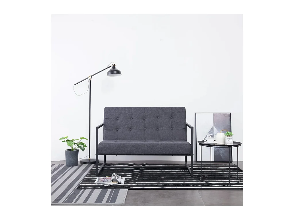 Sofá 2 plazas con reposabrazos Gris oscuro Acero y tela