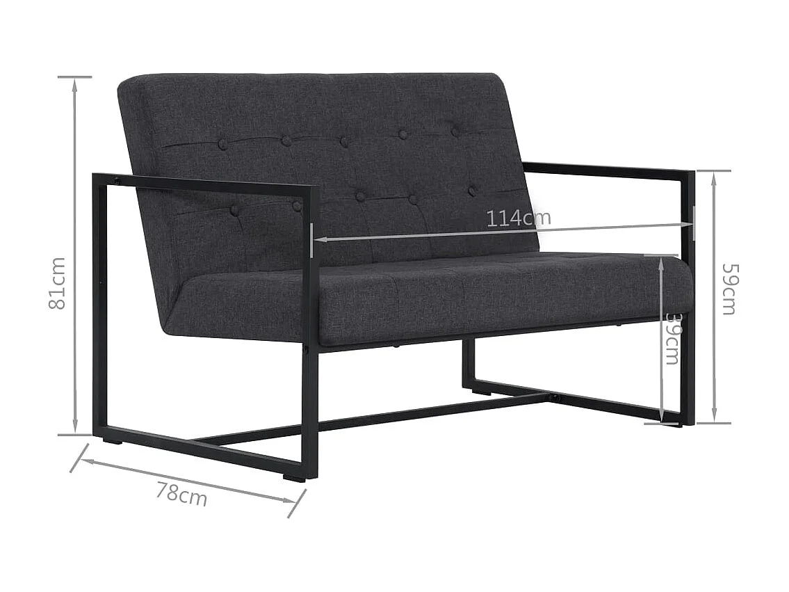 Sofa à 2 places avec accoudoirs Gris foncé Acier et tissu