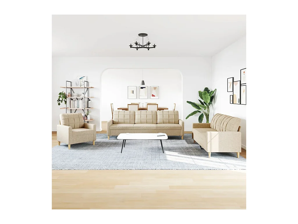 3-delige crèmekleurige stoffen bankstel