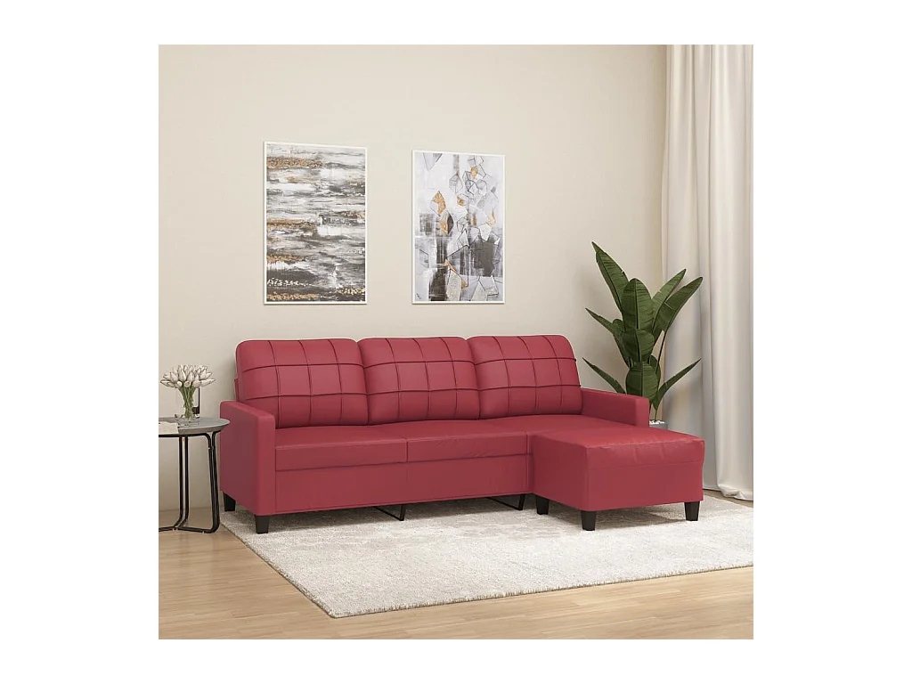 Divano 3 posti con poggiapiedi Rosso bordeaux 180 cm Similpelle