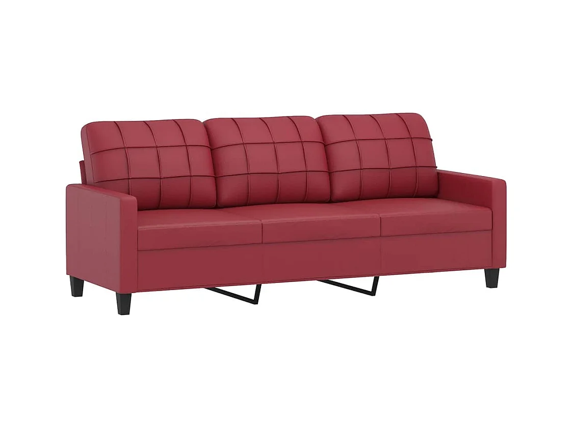 Divano 3 posti con poggiapiedi Rosso bordeaux 180 cm Similpelle