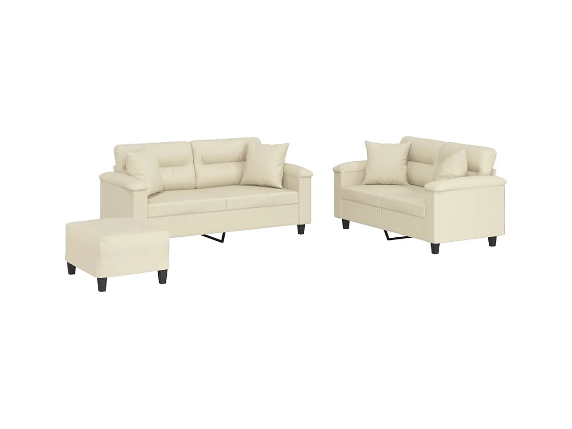 3-delige bankstel met crèmekleurige kunstleren kussens