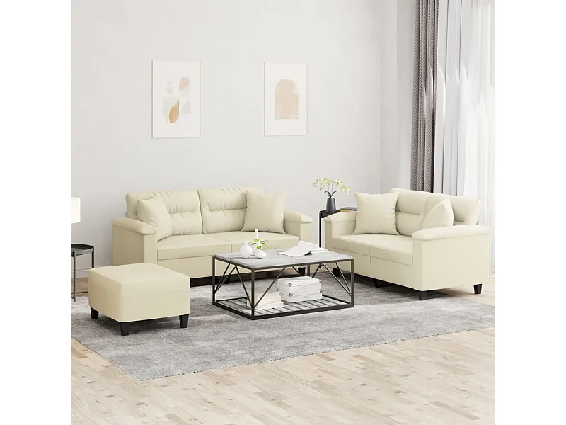 Conjunto de sofá de 3 piezas con cojines de piel sintética color crema