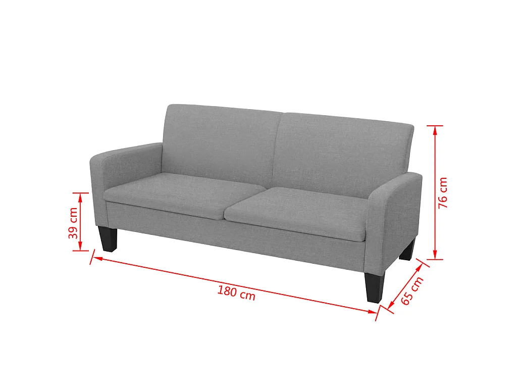 3-Sitzer-Sofa 180 x 65 x 76 cm Hellgrau