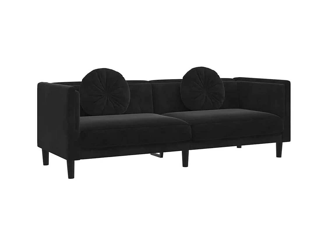 Sofá de 3 plazas de terciopelo negro con cojines