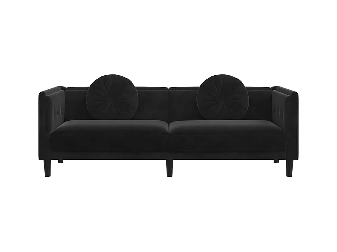Sofá de 3 plazas de terciopelo negro con cojines
