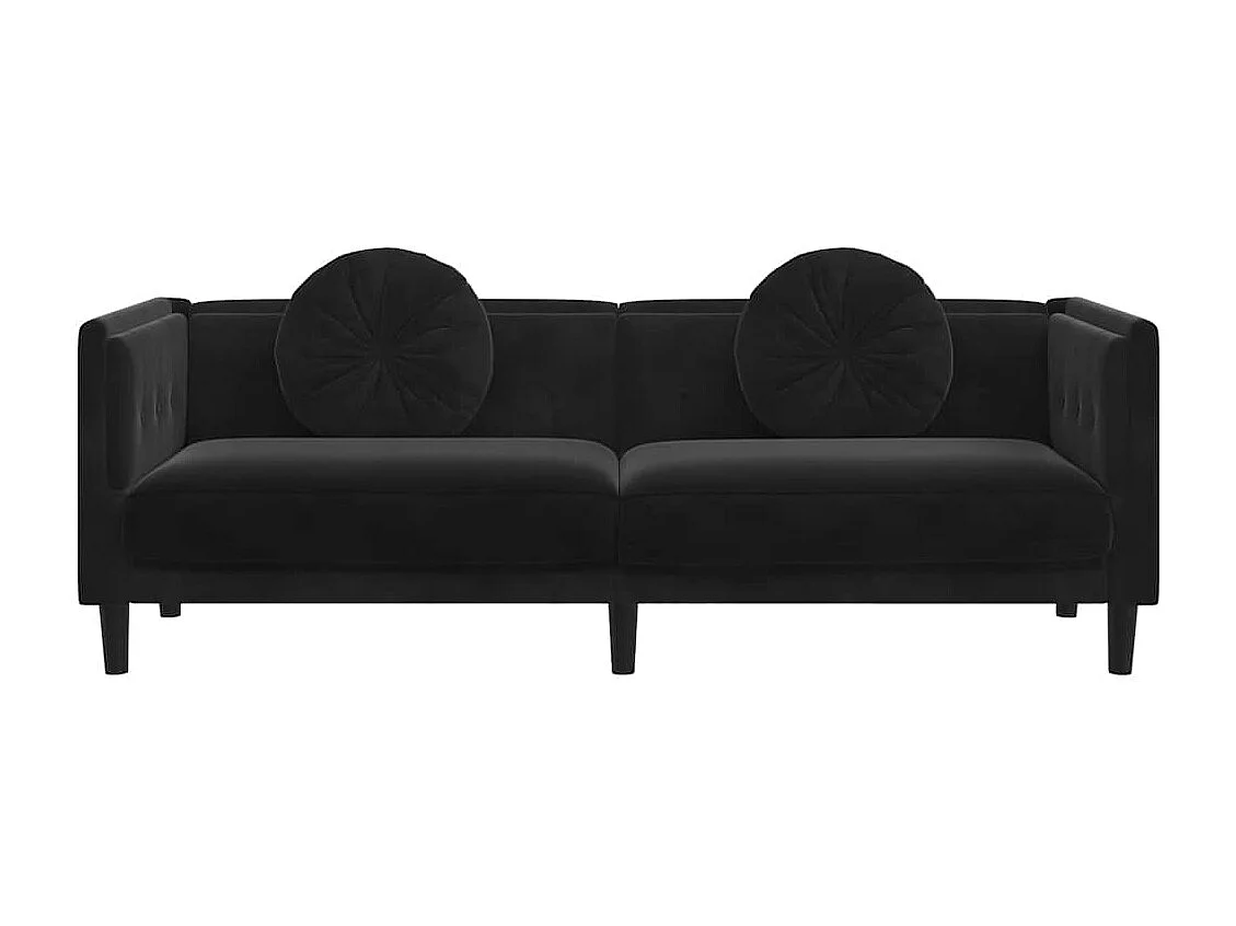 Sofá de 3 plazas de terciopelo negro con cojines
