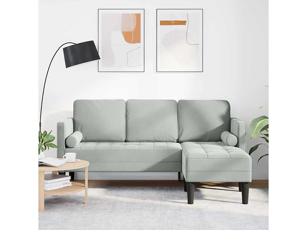 Hellgraues Sofa-Set, 173 x 131 x 67 cm, Samt