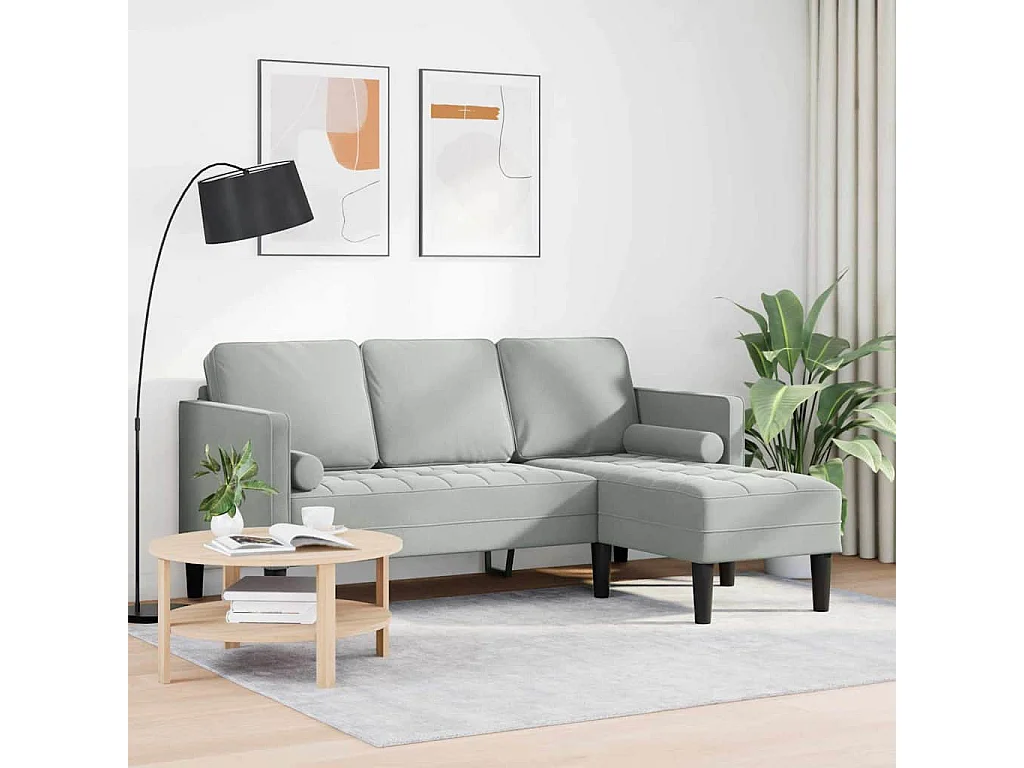 Hellgraues Sofa-Set, 173 x 131 x 67 cm, Samt