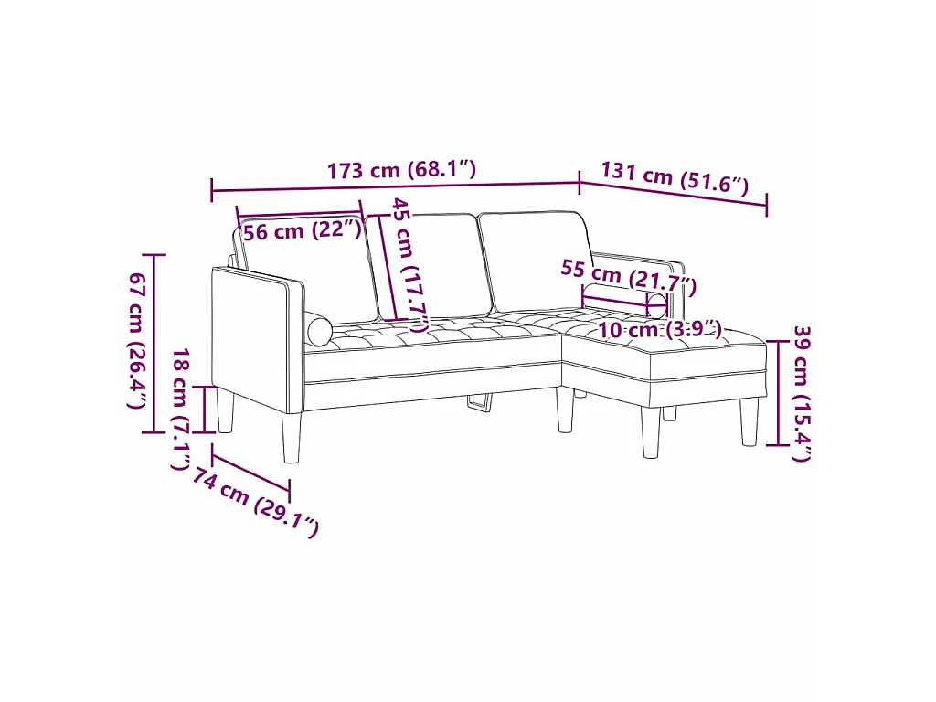Hellgraues Sofa-Set, 173 x 131 x 67 cm, Samt
