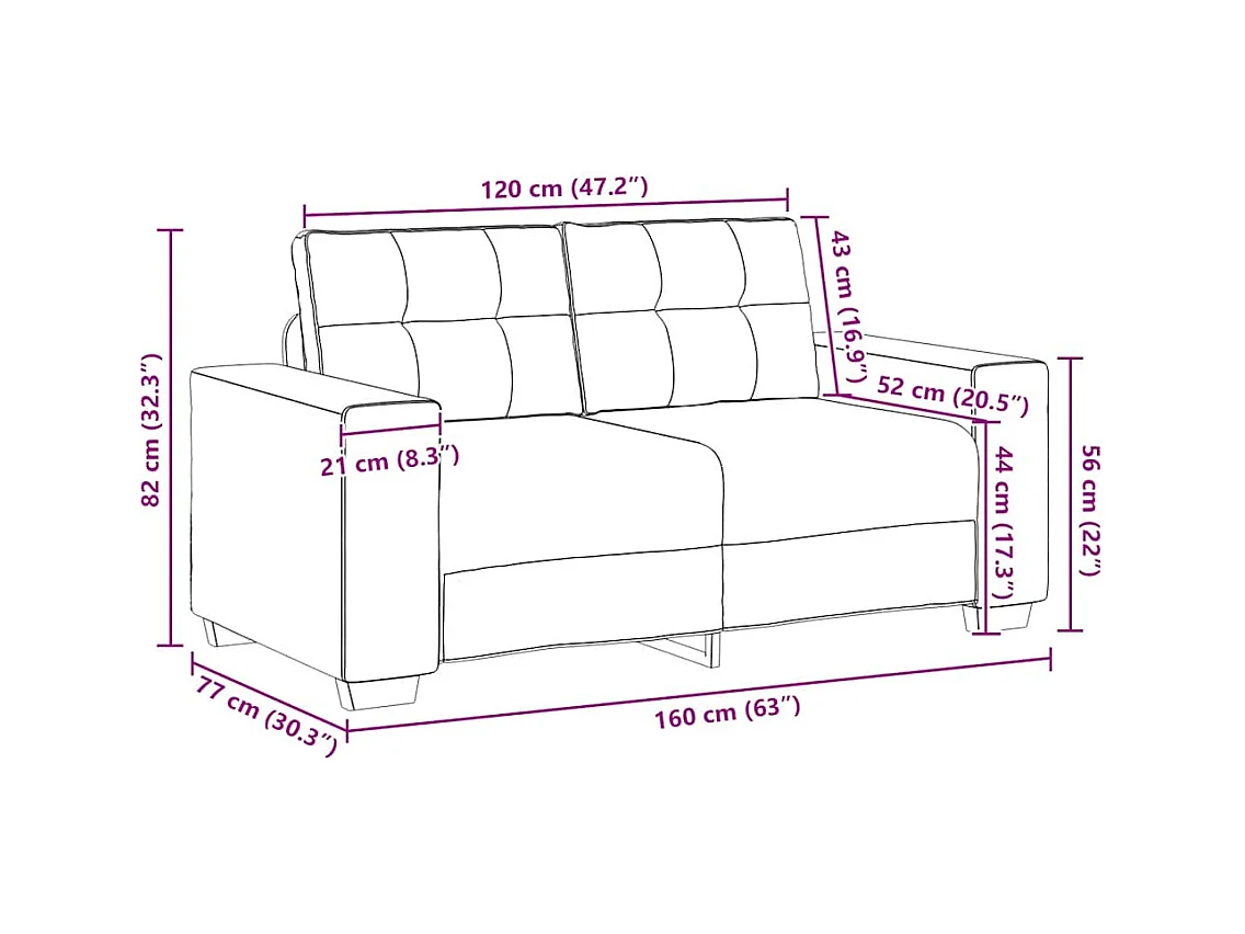 Canapé causeuse gris foncé 120 cm velours