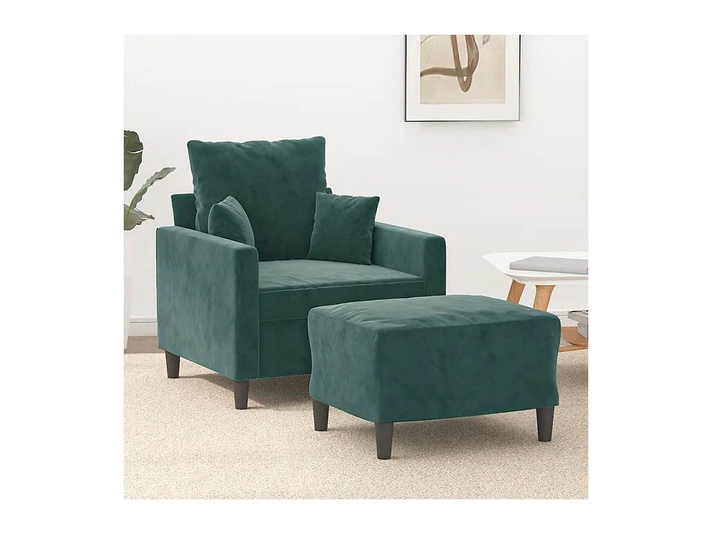 Sillón con reposapiés Verde oscuro 60 cm Terciopelo