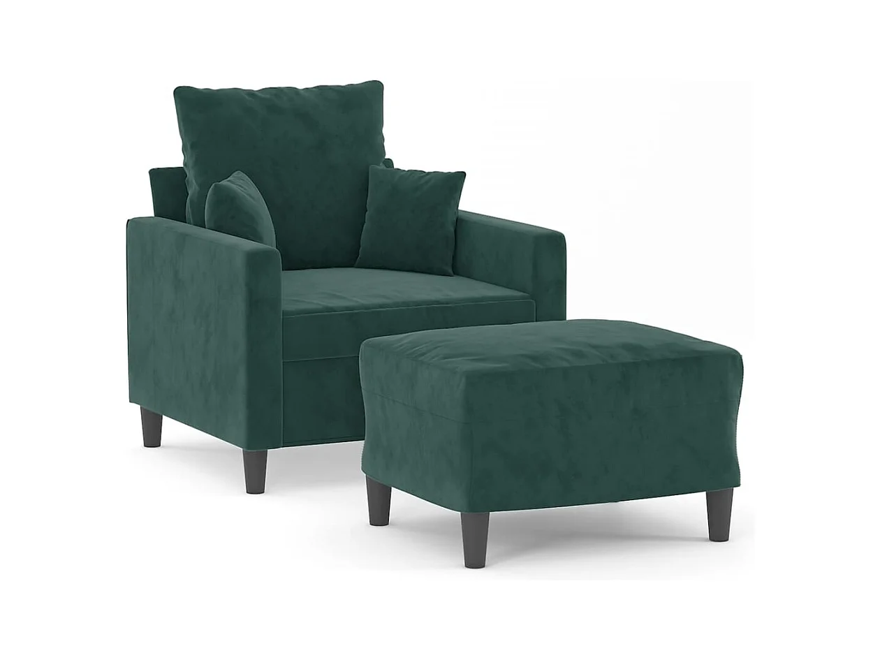 Sillón con reposapiés Verde oscuro 60 cm Terciopelo
