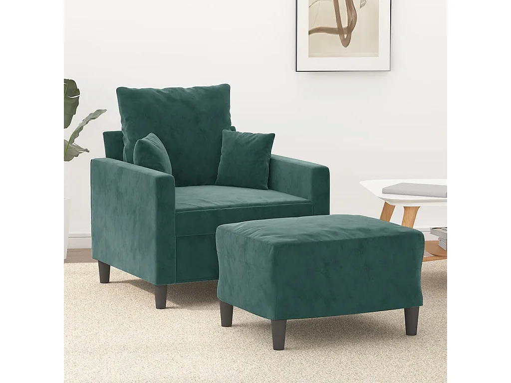 Poltrona con poggiapiedi Verde scuro 60 cm Velluto