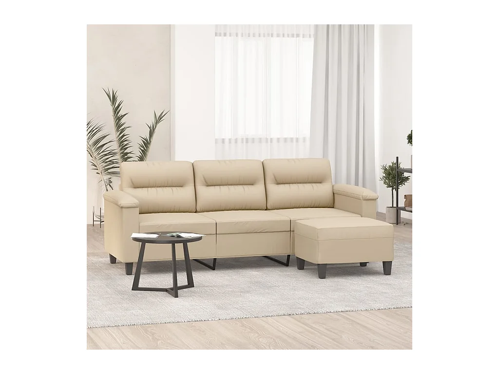 Canapé 3 places avec repose-pieds Crème 180 cm Tissu microfibre