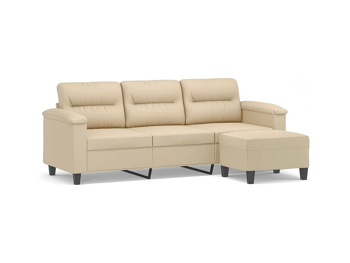 Canapé 3 places avec repose-pieds Crème 180 cm Tissu microfibre
