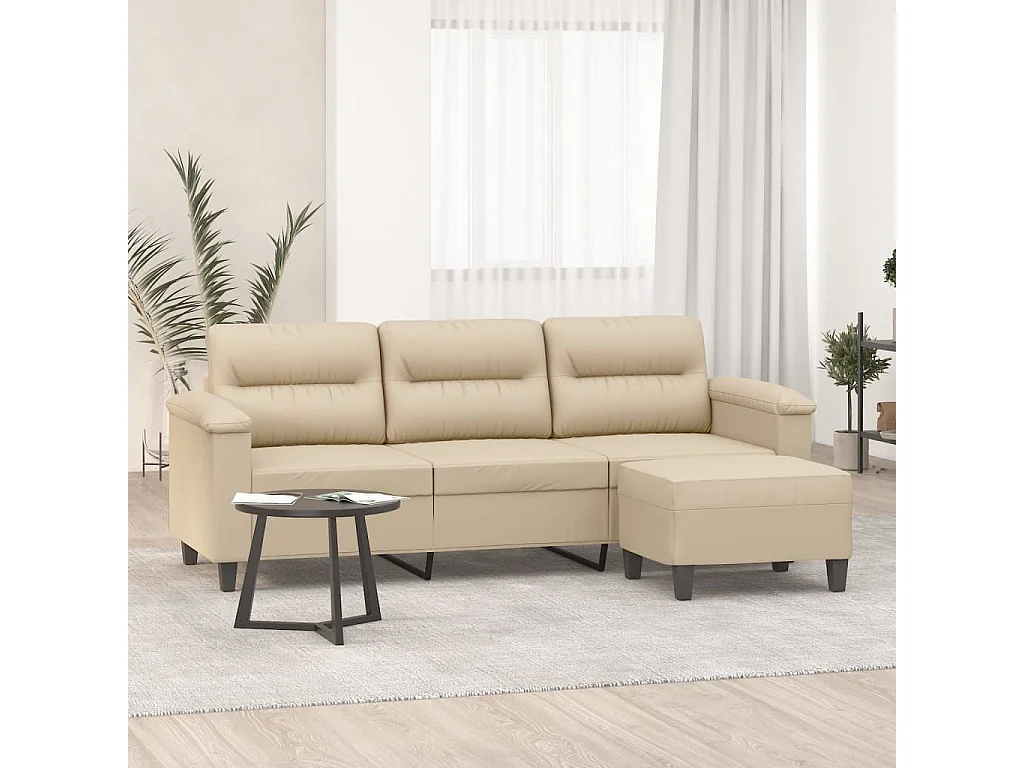 Canapé 3 places avec repose-pieds Crème 180 cm Tissu microfibre