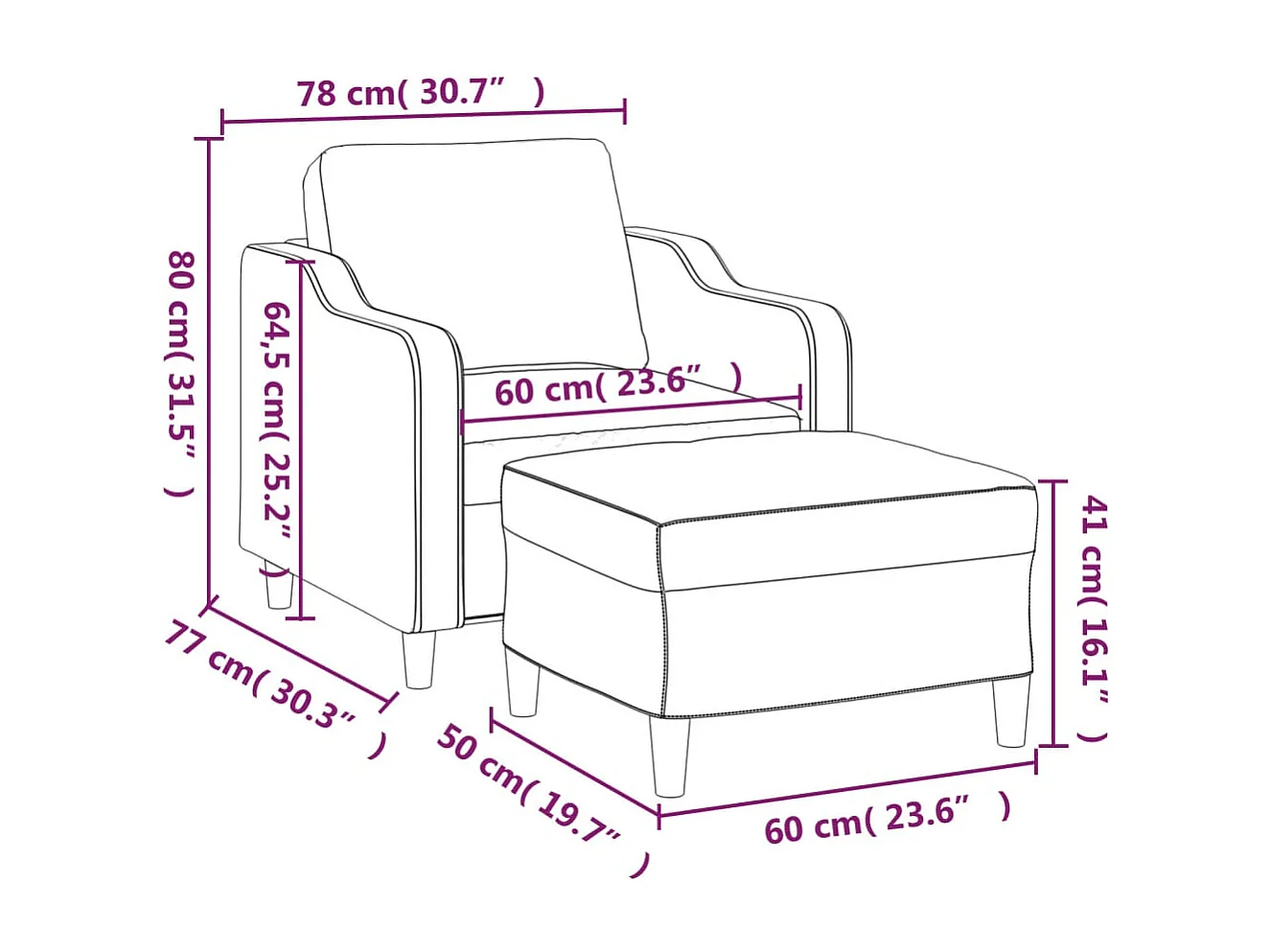 Fauteuil avec repose-pied Gris foncé 60 cm Tissu