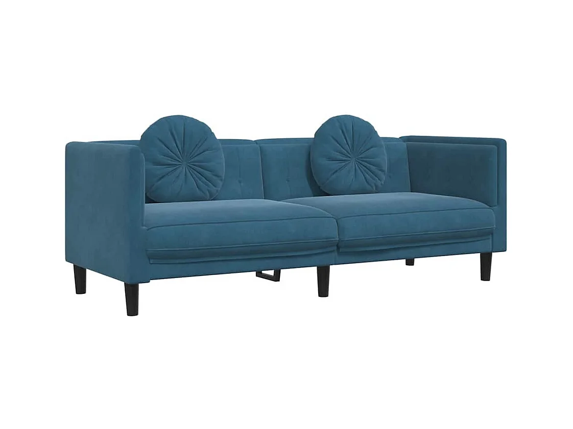 3-Sitzer-Sofa aus blauem Samt mit Kissen