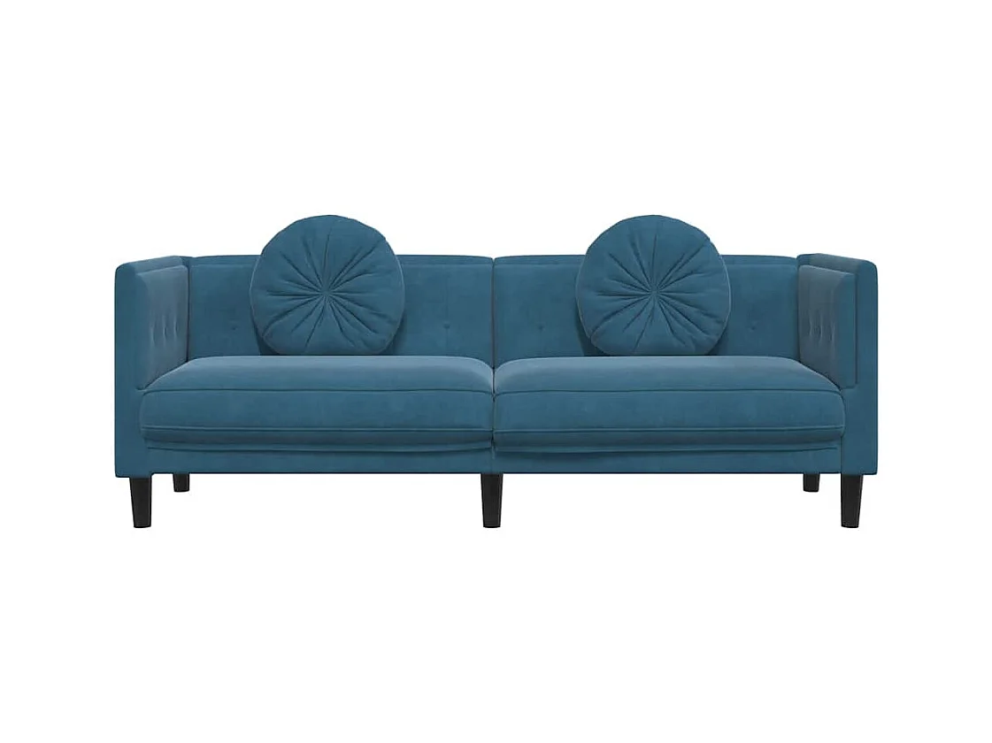 3-Sitzer-Sofa aus blauem Samt mit Kissen