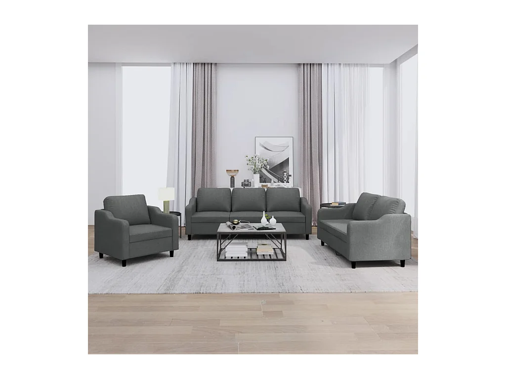 Conjunto de sofá de 3 piezas con cojines Tela Gris Oscuro