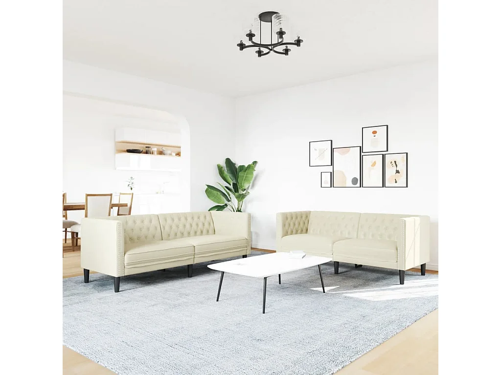 Ensemble de canapé Chesterfield 2 pcs crème similicuir
