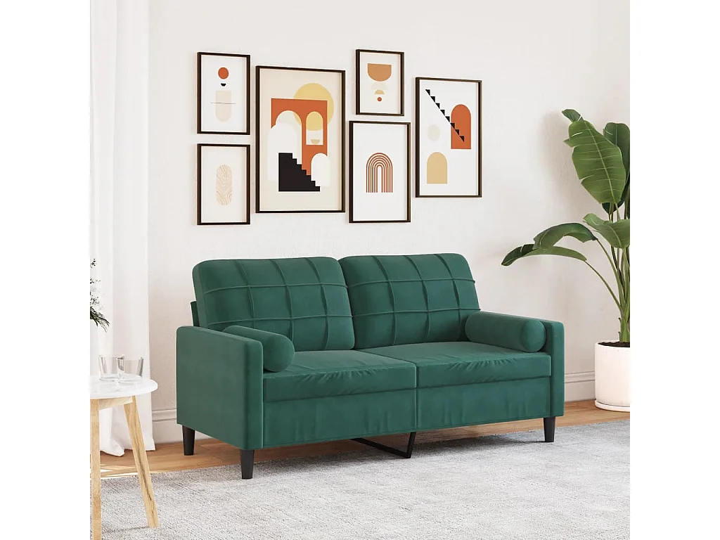 Canapé 2 places avec oreillers vert foncé 140 cm velours