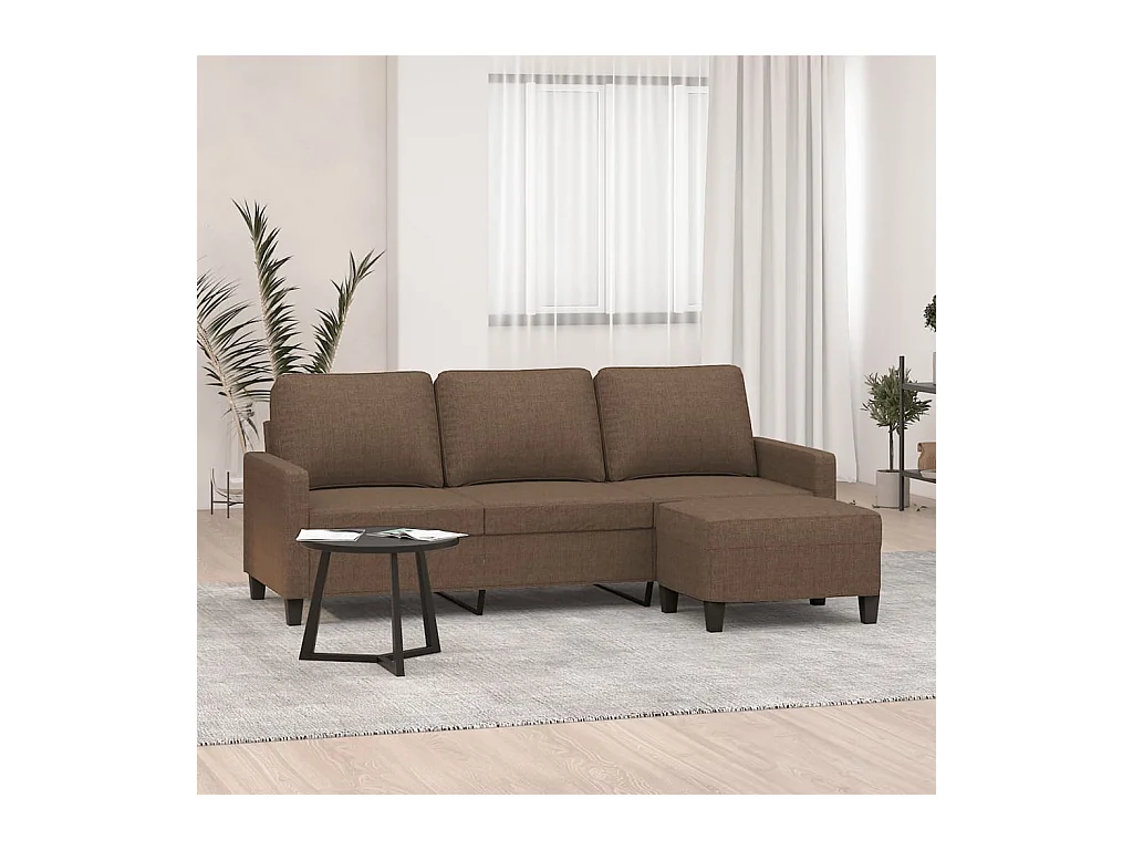 Divano 3 posti con poggiapiedi Marrone 180 cm Tessuto