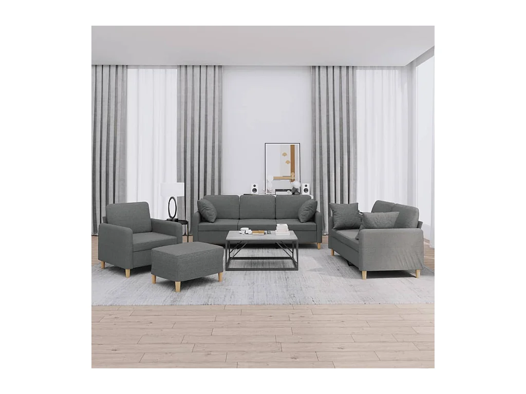 Conjunto de sofá de 4 piezas con cojines de tela gris oscuro