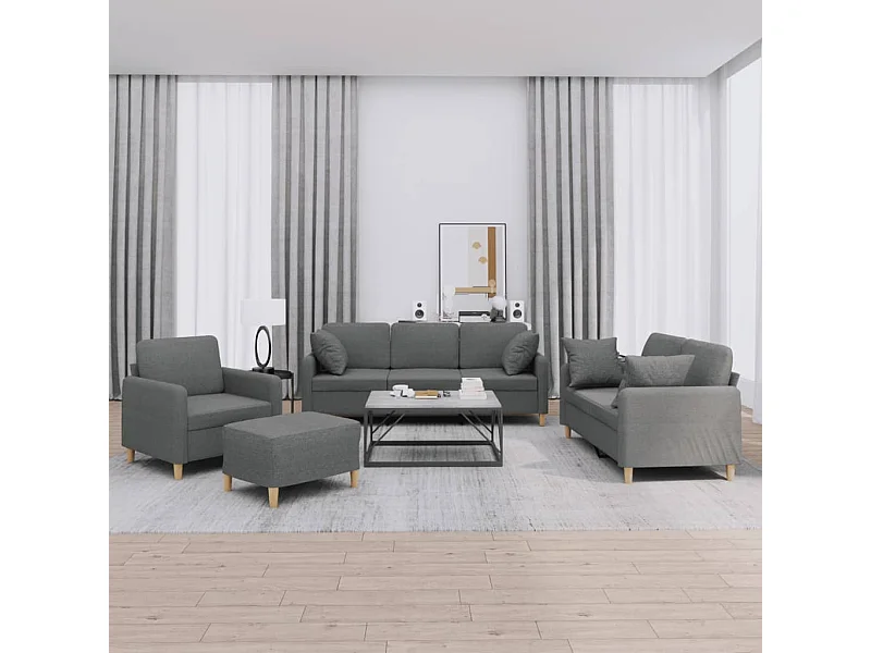 Set di divani da 4 pezzi con cuscini in tessuto grigio scuro